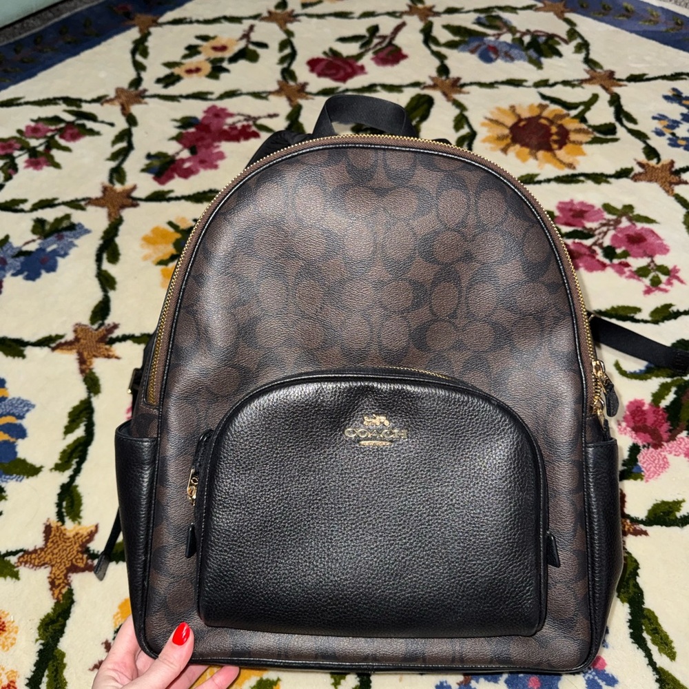 Coach Canvas Leather Backpack in Brown and Black